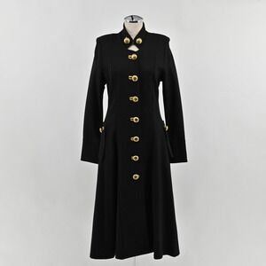 Vintage Military Maxi Coat Womens Size S Black Gold Button Dark Academia Wool